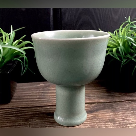 Rare Vintage Chinese Celadon Green Glazed Stem Cup - Picture 8 of 11